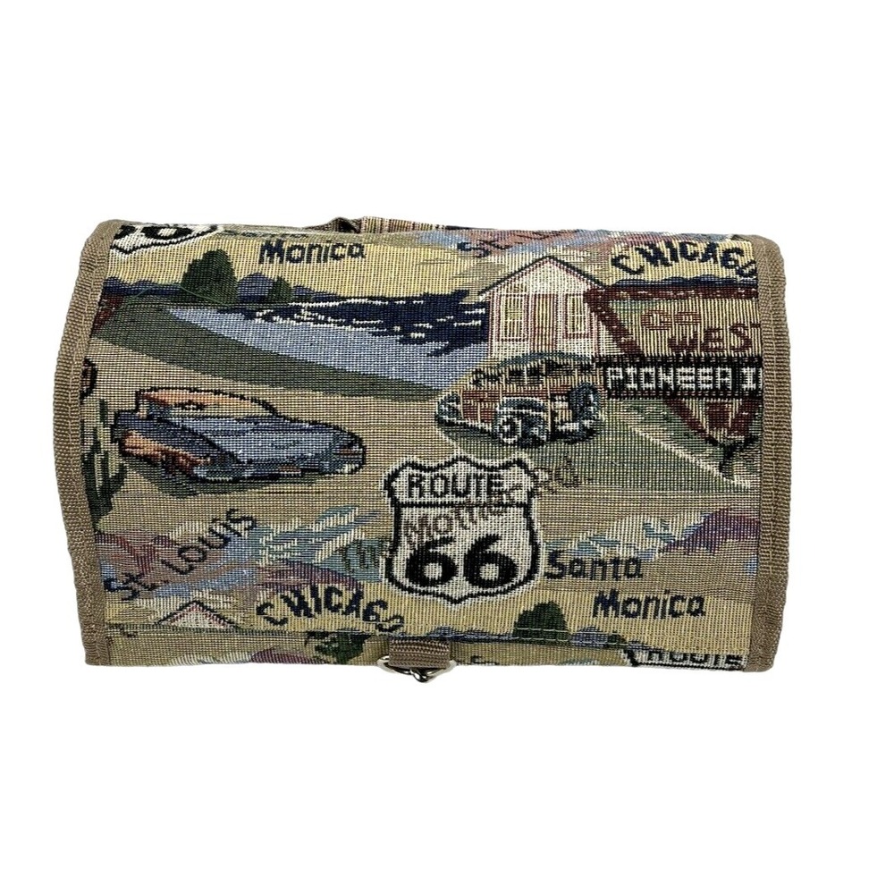 Route 66 Tapestry Cosmetic Toiletry Travel Hanging Folding Bag 3 Compartments‎